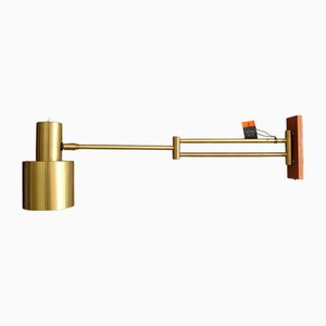 Brass Horizon Wall Lamp with Swing Arm and Teak Wall Bracket by Jo Hammerborg for Fog & Mørup, 1960s