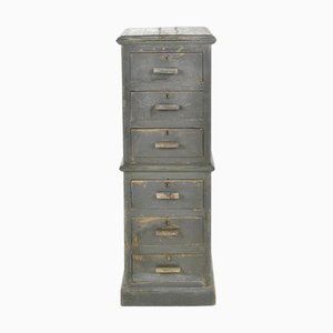 Colonne de rangement à 6 tiroirs en bois patiné