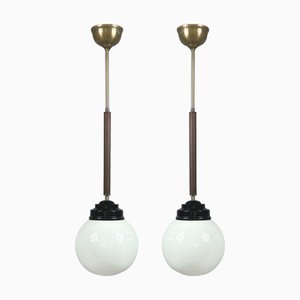 Lampada in vetro opalino, bachelite e legno di Sieverts Kabelverk, Svezia, anni '40