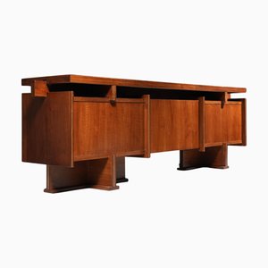 Bureau Moderniste en Noyer et en Laiton, Italie, 1950s