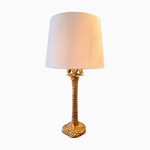 Grande Lampe de Bureau Palmier en Céramique Dorée, 1960s