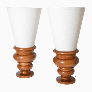 Turned Wood Lamps, 1970s, Set of 2