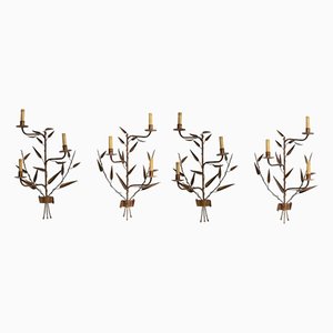 Vintage Forged and Gilded Iron Sconces, Set of 4