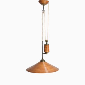 Rattan and Brass Ceiling Lamp, 1960s