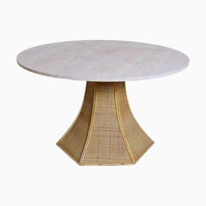 Caprarola Rattan and Travertine Round Table by Barracuda Interiors