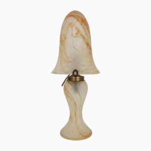Mushroom Lampe mit 2 Leuchten im Art Deco Stil aus transparenter orange gesprenkelter Glaspaste, 1980er
