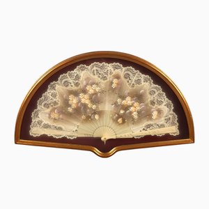 Display Case with Hand-Painted Flower Theme Fan, 1960s