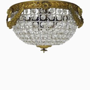 Empire Style Bronze Ceiling Light with Glass Pendants, 1980s