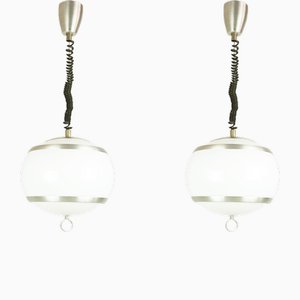 Vintage Satin Aluminum Pendant Lamps from Stilux Milano, 1960s, Set of 2