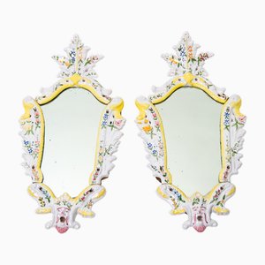 Hand-Painted Ceramic Mirrors, Italy, 1890s, Set of 2