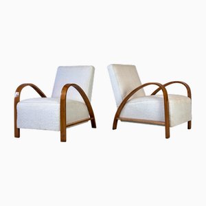 French Art Deco Armchairs with White Bouclé Upholstery, 1930s, Set of 2