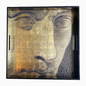 Tête de Statue Plateau Carré en Bois Laqué par Les Ottomans