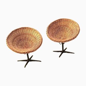 Bamboo and Iron Swivel Pod Chairs, 1960s, Set of 2