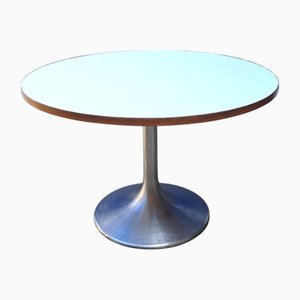 Round Aluminum and Wood Dining Table, Italy, 1960s