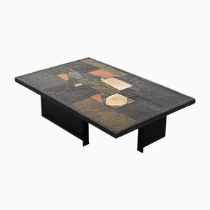 Stone and Brass Inlaid Coffee Table by Paul Kingma, 1970s