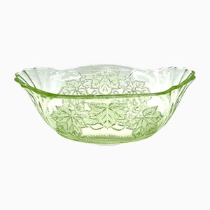 Antique Uranium Glass Bowl with Vine Leaf Motif, 1890s