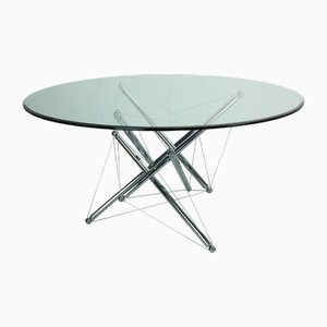 Mesa de comedor 714 Tensegrity de acero cromado de Theodore Waddell para Cassina, años 80