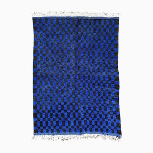 Handwoven Black and Blue Checkerboard Berber Rug, 1990s
