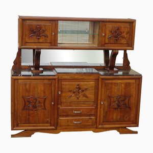 Large Mid-Century Walnut and Black Marble Sideboard