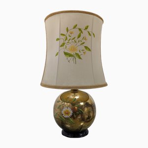 Gilded Ceramic Table Lamp with Floral Decoration by Ghinza, 1970s