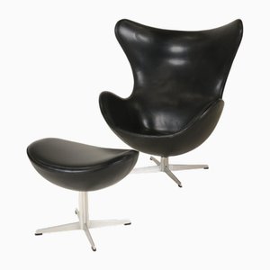 Set of Early Egg Chair and Ottoman by Arne Jacobsen for Fritz Hansen, Denmark, 1960s