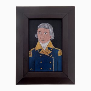 Matt Rix, Naive Style Admiral Portrait eines Marineoffiziers, 19. Jh., Ölgemälde, gerahmt