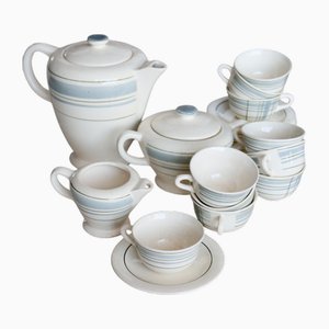 Vintage 10-Person Coffee Set with Salins Earthenware and Geometric Design from Salins, 1920s, Set of 10