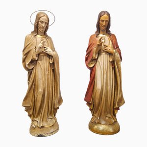 Gerard Linssen, Large Jesus Christ Sacred Heart Statues, 1890s-1910s, Plaster, Set of 2