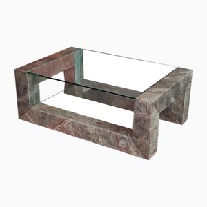 Mesa de centro Devon de mármol verde raíz con dos superficies de vidrio encastradas de Joaquín Moll para Meddel España