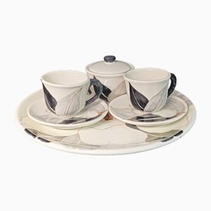 Ceramic Tête-à-Tête Coffee Service with Floral Decor from M.A.C. Salerno, Italy, 1970s, Set of 6