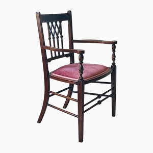Fauteuil Édouardien en Acajou Incrusté avec Siège Gothique Splat et Dusty Rose, 1900s