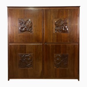 Vintage Inlaid Wood Pantry Cabinet, 1950s