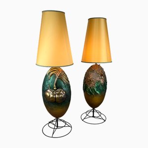 Italian Painted Terracotta Lamps, 1980s, Set of 2
