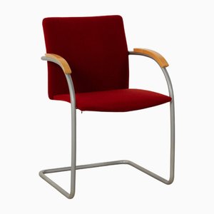 S78/S79 Freischwinger aus Rotem Stoff & Holz von Thonet, 6 . Set