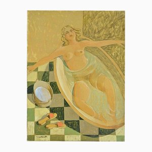 Alberto Gallerati, In the Bathroom, Oil Painting, 1970s