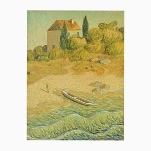 Alberto Gallerati, House and Boat, Owned, Oil Painting, 1970s
