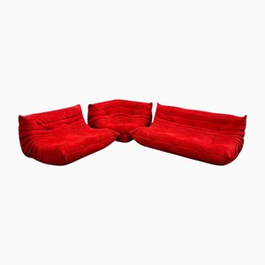 Canapé Togo Modulable Rouge attribué à Michel Ducaroy pour Ligne Roset, Set de 3