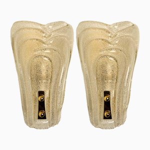 Appliques Murales en Verre Scintillant et Laiton de Hillebrand, 1970s, Set de 2