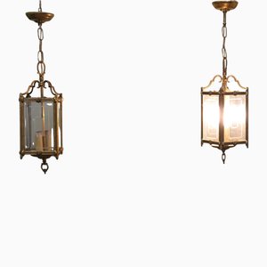 French Art Deco Hanging Lanterns, 1920s, Set of 2