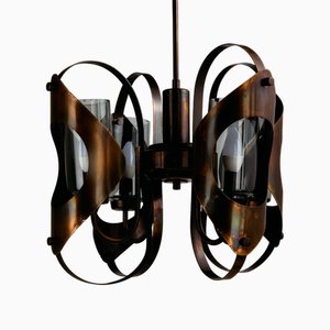 Vintage Chandelier in Brass and Glass