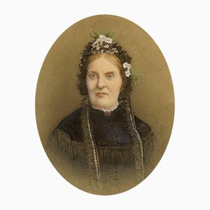 Portrait of a Victorian Lady in Mourning Dress, 1800s, Watercolour