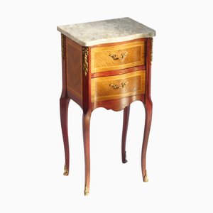 Table de Chevet Vintage Style Louis XV avec Plateau en Marbre, 1940s