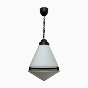 Industrial Conical Opaline Milk Glass Pendant attributed to Peter Behrens for Aeg, 1920s