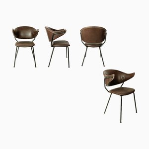 Italian Black Metal & Brow Skai Dining Chairs, 1960s, Set of 4