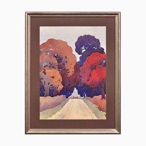 Samuel Dennis Walley Timmins, The Road That Takes You Home, Staffordshire Countryside Landscape, 1932, Watercolor, Framed