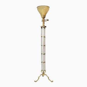 Brass and Blown Glass Floor Lamp, 1940s