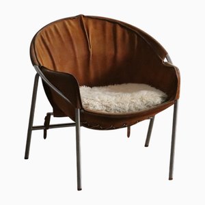 Cognacfarbener Sessel aus Wildleder & Metall von Erik Ole Jørgensen für Bovirke, Dänemark, 1953