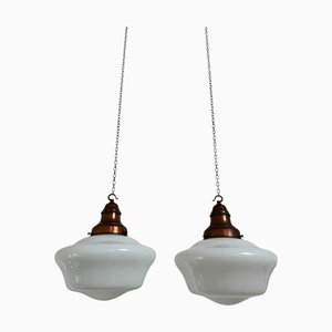 Bauhaus Opaline Milk Glass Pendants from Siemens, 1920s, Set of 2