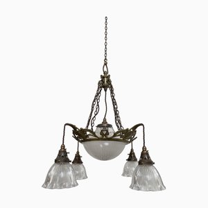 Antique Glass Stiletto Chandelier from Holophane, 1890s