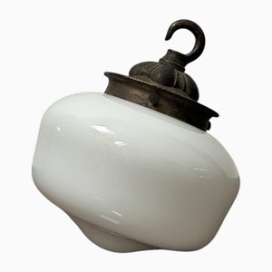 Small English Opaline Milk Glass Church Pendant, 1920s